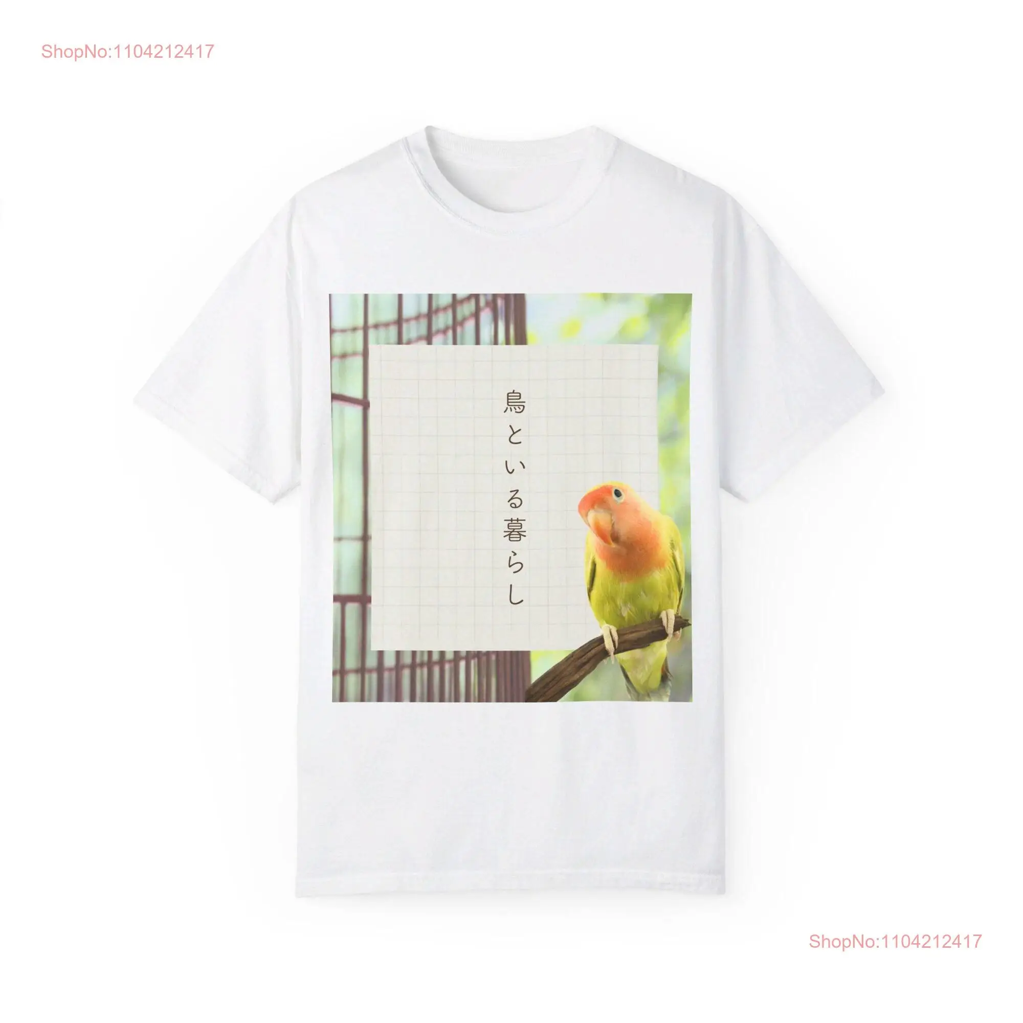 Parakeet Inko Small bird Talking Yellow Orange Famous in Japan Garment Dyed T shirt long or short sleeves