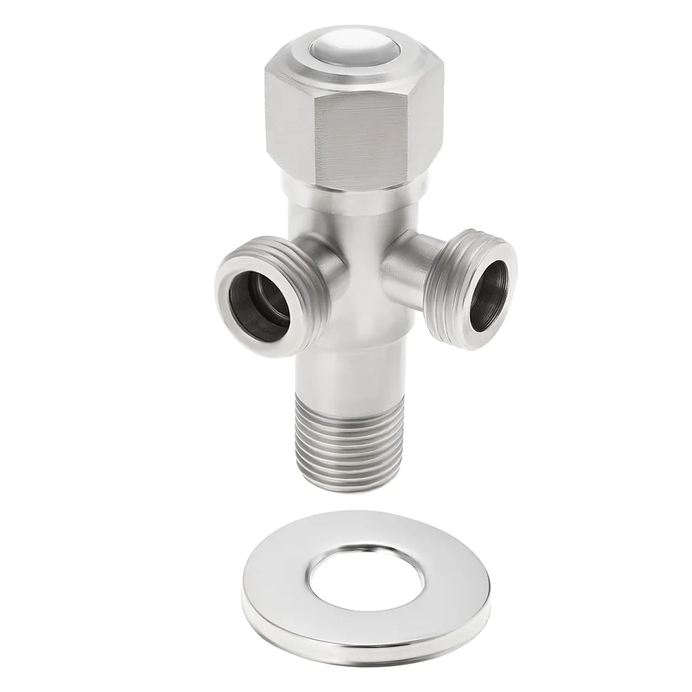Stainless Steel Double Angle Valve with Two 1/2 Inch Outlet Ports for Use in Water Supply and Distribution Setups