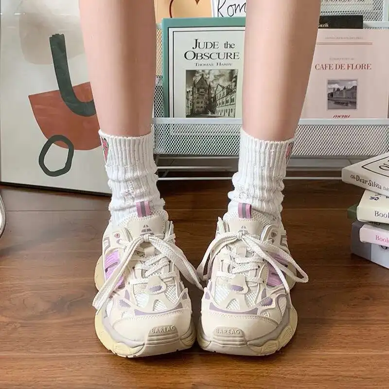 

Women's Sports Shoes Casual Sneakers Niche Thick-Soled Sports Shoes 2025 Autumn Versatile Mesh Casual Lace-Up White Shoes