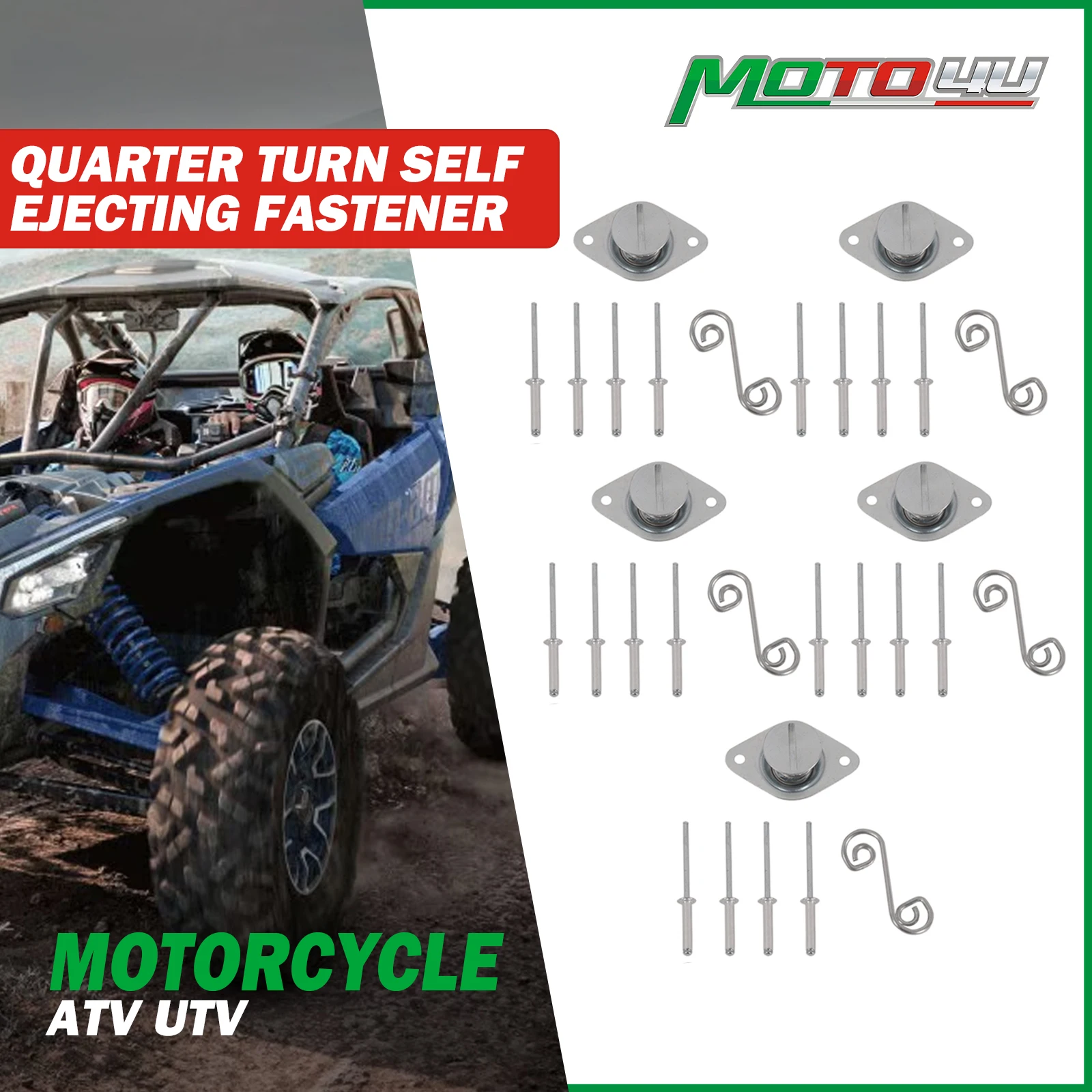 

For ATV UTV Quarter Turn Self Ejecting Fastener Spring Loaded For Fastening Sheet Metal and Door Panel Motorcycle Accessories