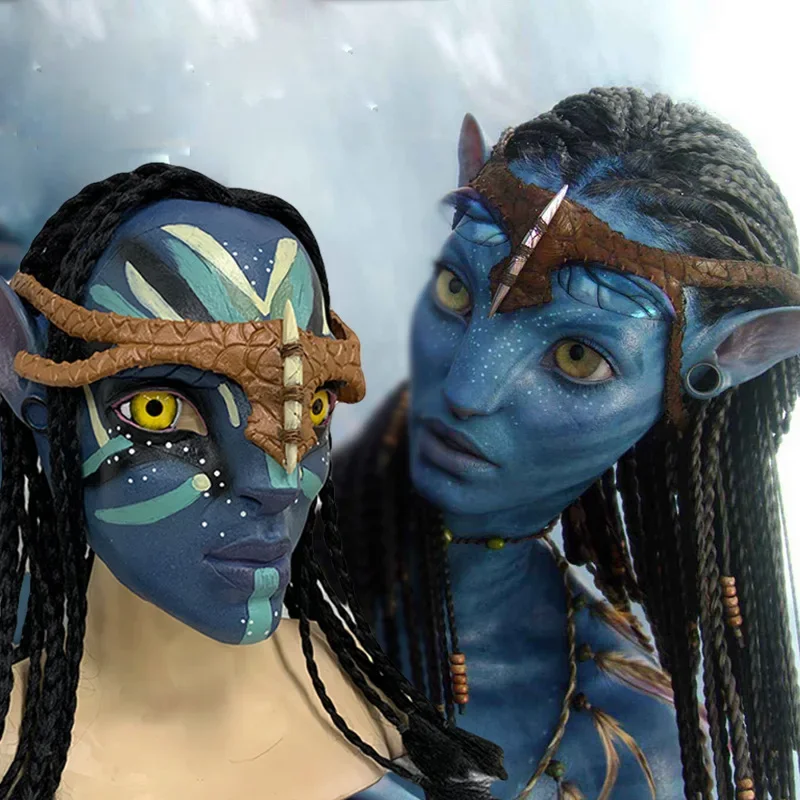 영화 아바타 2 Neytiri 코스프레 라텍스 마스크 브레이드 포함, 무대 공연 마스크, 남녀 할로윈 카니발 마스크, 파티 소품