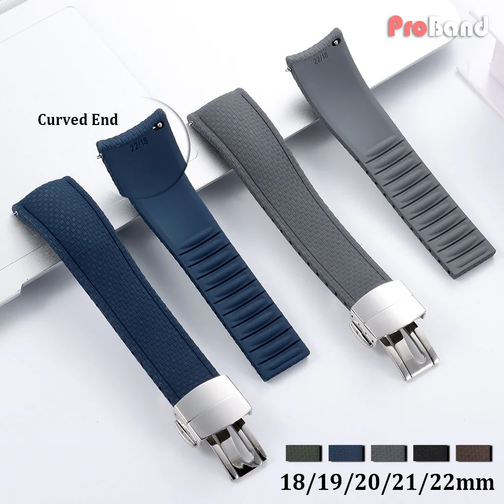 18/19/20/21/22mm Fluoro Rubber Watch Straps Men Women Universal Curved End FKM Watchband for Longines for Seiko for Rolex Band