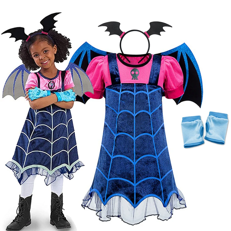 فستان الأميرة Vampirina التنكري للفتيات فستان ساحر للأطفال لعيد الميلاد مع أجنحة مصاص دماء الهالوين زي حفلة كرنفال للأطفال