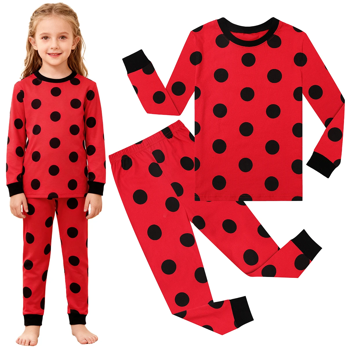 Conjuntos de pijamas para niña, ropa de dormir de Halloween con diseño de mariquita, pijamas bonitos de cosplay para niños pequeños, pijamas de carnaval, regalo de Navidad, Año Nuevo y cumpleaños