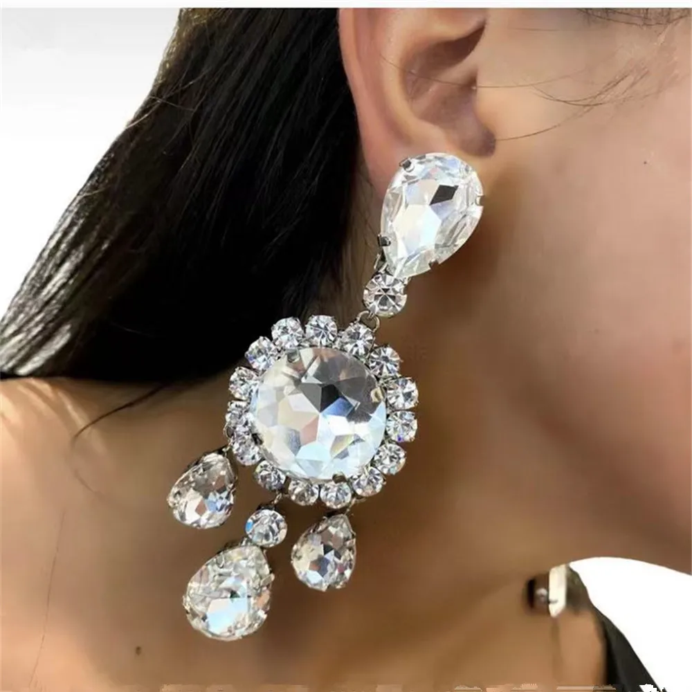 

Luxury Clear Crystal Acrylic Tassel Water Drop Earrings for Wedding Women Rhinestone Geometric Big Hanging Dangle Drop Earrings