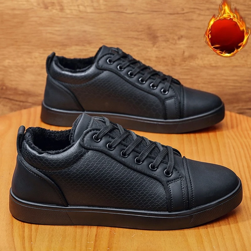 

Мужские теплые зимние кроссовки с флисовой подкладкой, повседневная обувь, удобные нескользящие прогулочные туфли, черные и темно-синие Zapatos De Hombre