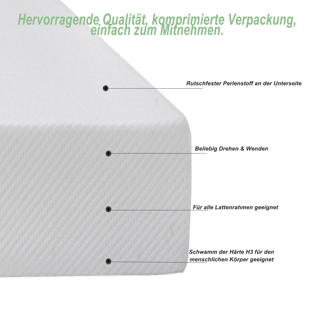 90 x 200 cm, bequeme Matratze, rutschfeste Partikel, Eco-Tex-zertifiziert, ergonomisch, atmungsaktiv und langlebig, Härte H3 – Detail 7