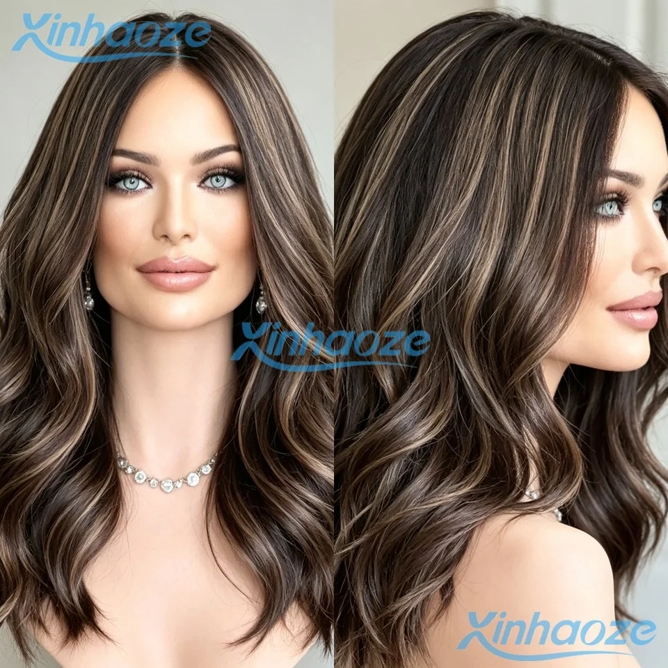 Pre Plucked 5x5 Silk Base Closure Wigs Dark Brown Balayage Highlight #4/6 Human Hair Body Wavy Glueless 13x4 Lace Front Wigs