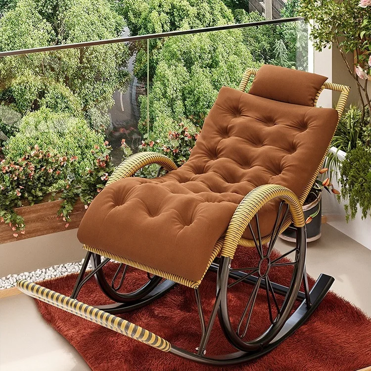Lazy Rocking Chair Household Adult Free Chair Recliner Lunch Break Elderly Cool Folding Rattan  Balcony Leisure