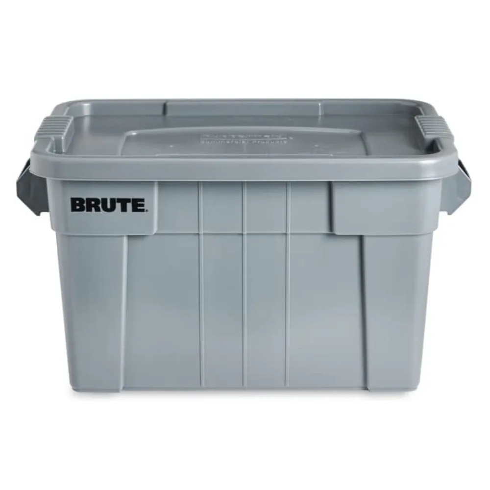 Commercial Products BRUTE Tote Storage Bin with Lid, 20-Gallon, Gray, Rugged/Reusable Boxes for Moving/Camping/Garage