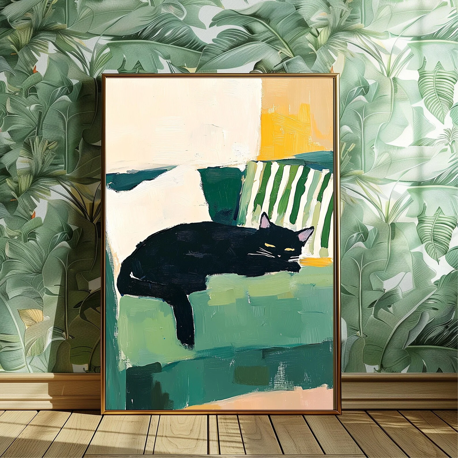 Modern Abstract Cat Reading Canvas Wall Art Print – Minimalist Black Cat Wall Art Decor Poster Cosy Bedroom Poster Book Lover