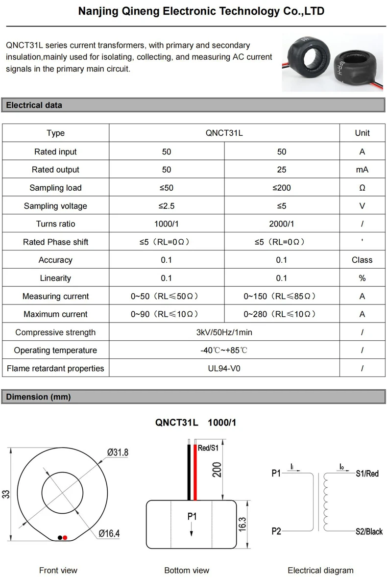 Mikro-Stromwandler 10A 5mA 1A 0,5mA 50A 25mA 100A 50mA 2000 1 Miniatur-Toroid-Stromwandler CT – Detail 8