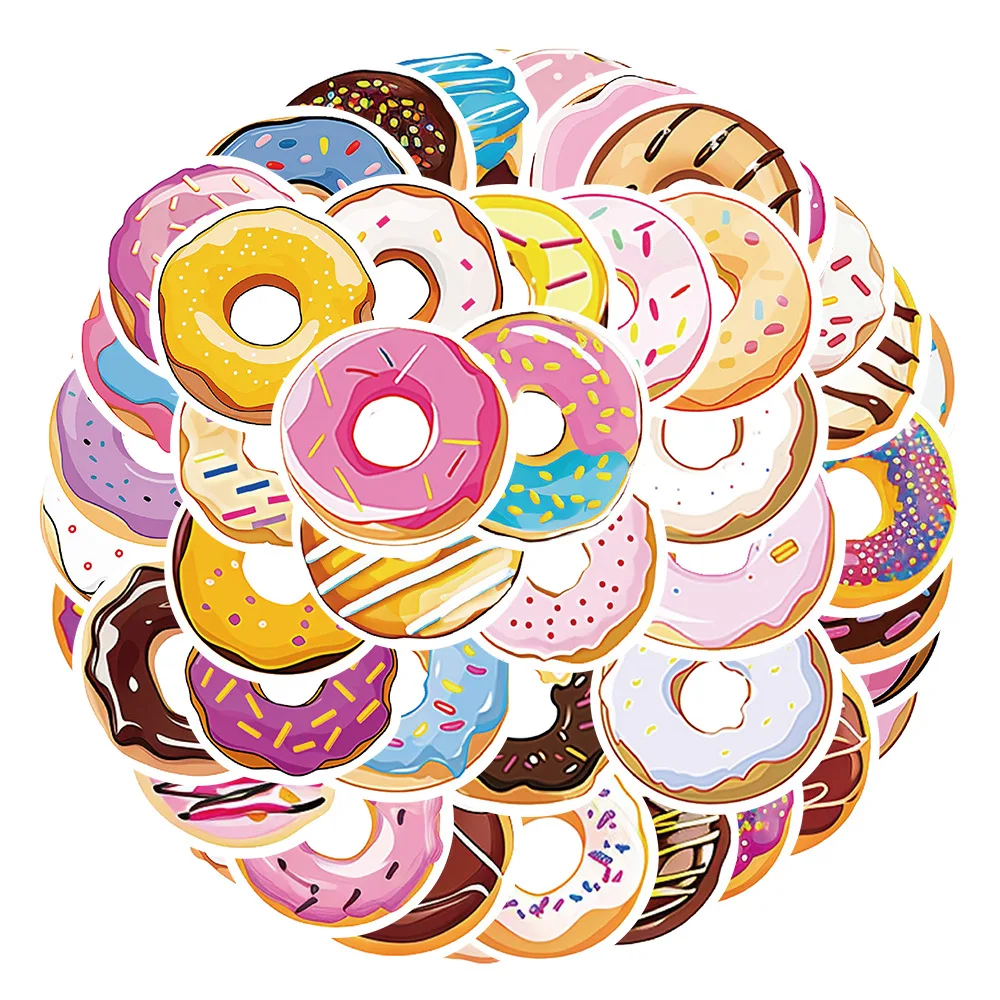 10/30/50pcs Cute Donut Cartoon Stickers Graffiti  Decals DIY Skateboard Laptop Phone Suitcase Bike Sticker