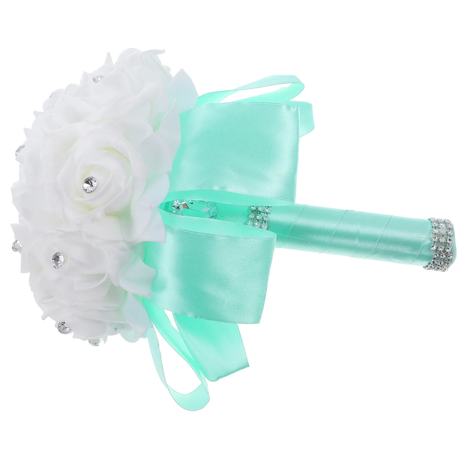 

Artificial Flower Bouquet Romantic Boho Wedding Bride Bridesmaids Bouquet Longlasting Lightweight Soft Ribbon Handle Bridal
