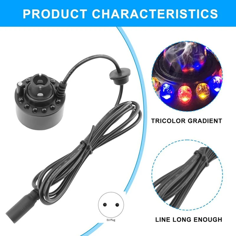 12 LED Fog Machine Ultrasonic Nebulizer Mist Maker Plastic With Removable Splash Guard EU Plug