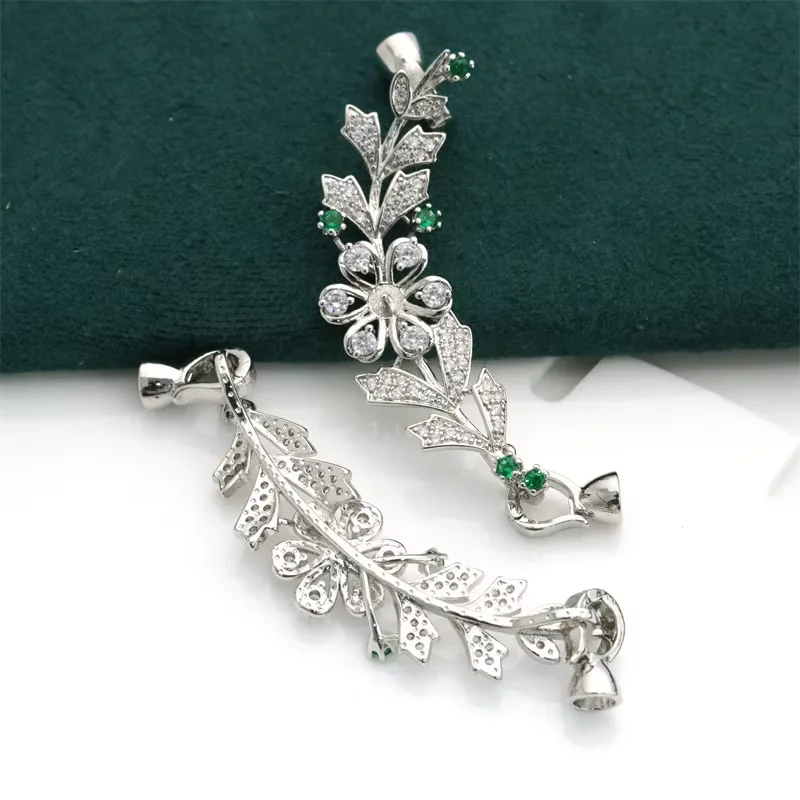 65X16mm White gold plated cubic zircon CZ pendant Flower connector for necklace pendant Jewelry DIY Jewelry Findings