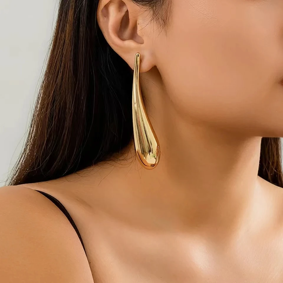 Exaggerated Geometric Big Water Drop Shape Earrings for Women Punk Luxury Gold Color Long Dangle Earrings Party Jewelry New Gift