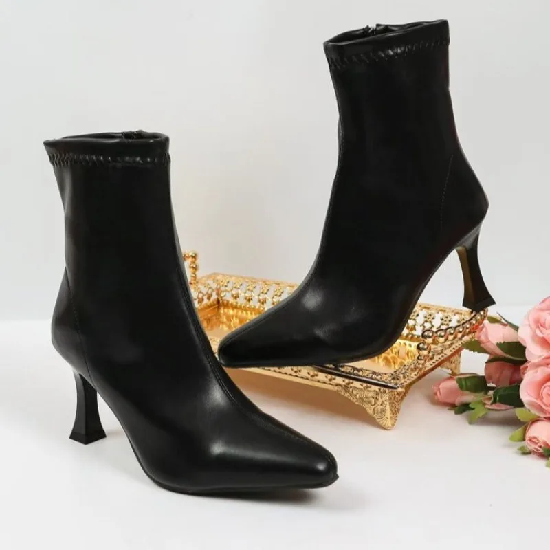 New Booties for Fall and Winter Women Pointed Toe Stiletto Design French Vintage High Heels