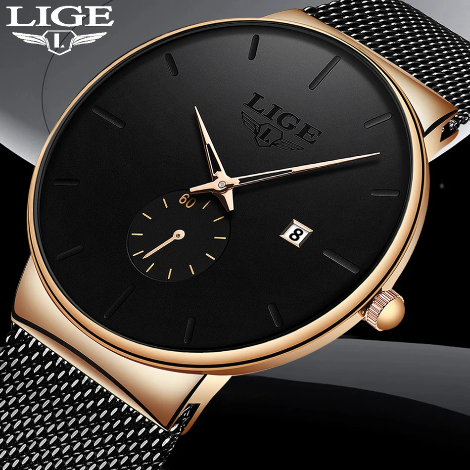 LIGE 2024 New Business Mens Watches Top Brand Luxury Quartz Watch Men Ultra Thin Mesh Waterproof Sport Watch Relogio Masculino