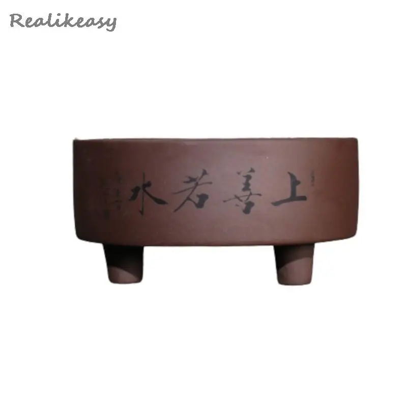 Yixing maceta de barro púrpura para bonsái de escritorio, maceta pequeña de tres patas, suculenta china hecha a mano con agujero, LC369