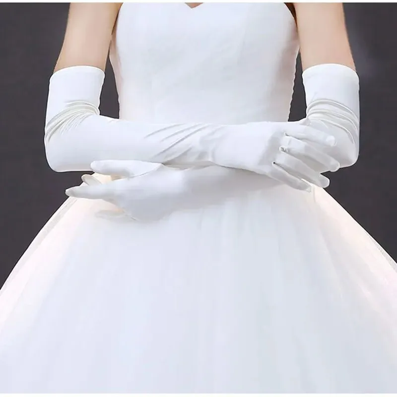 1 Pair Women's Wedding Bridal  Party Formal Gloves Solid Color Satin Long Finger Mittens for Events