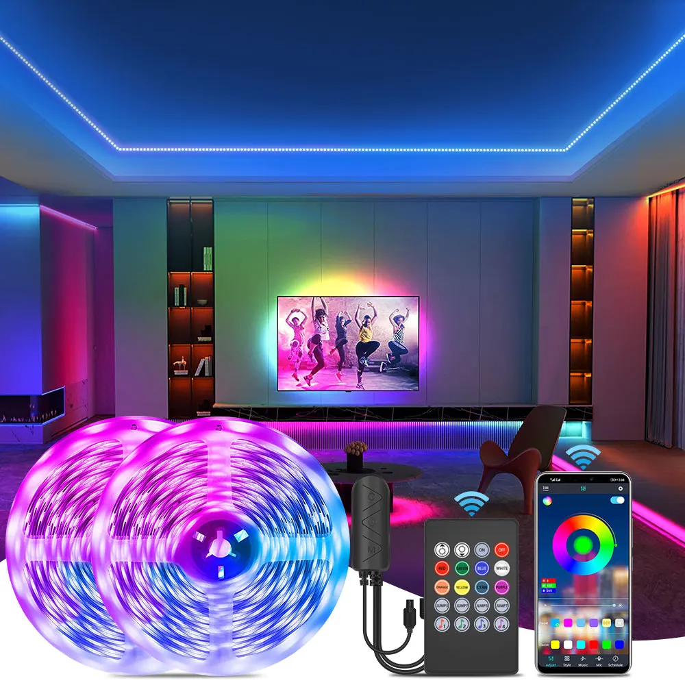 12V 5050 RGB LED Strip Light with APP/Remote Control, DIY Tape Color Change Flexible Ribbon Music Sync, Timer for Room Gift