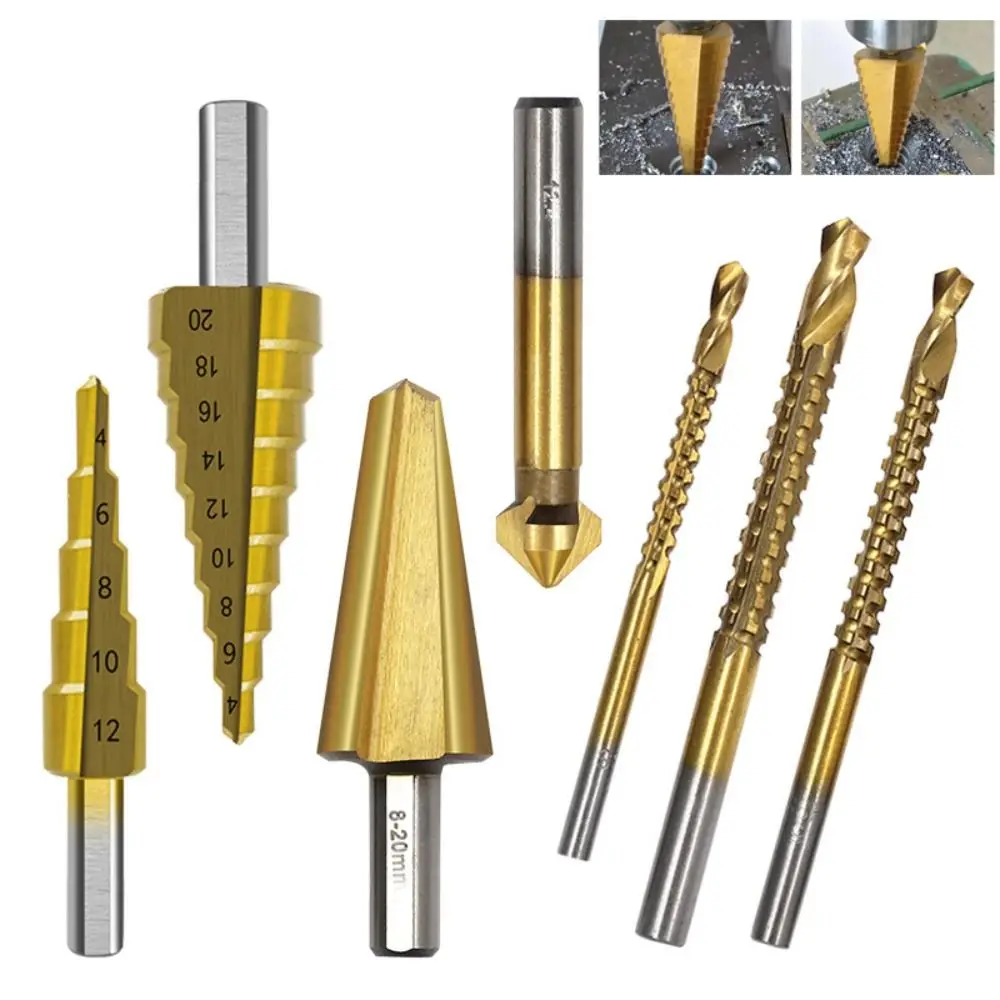 

7Pcs Portable Wood Metal Hole Taper Drill Bits HSS Straight Groove Step Drill High Quality Drilling Tools Set Stepped Drill Bit