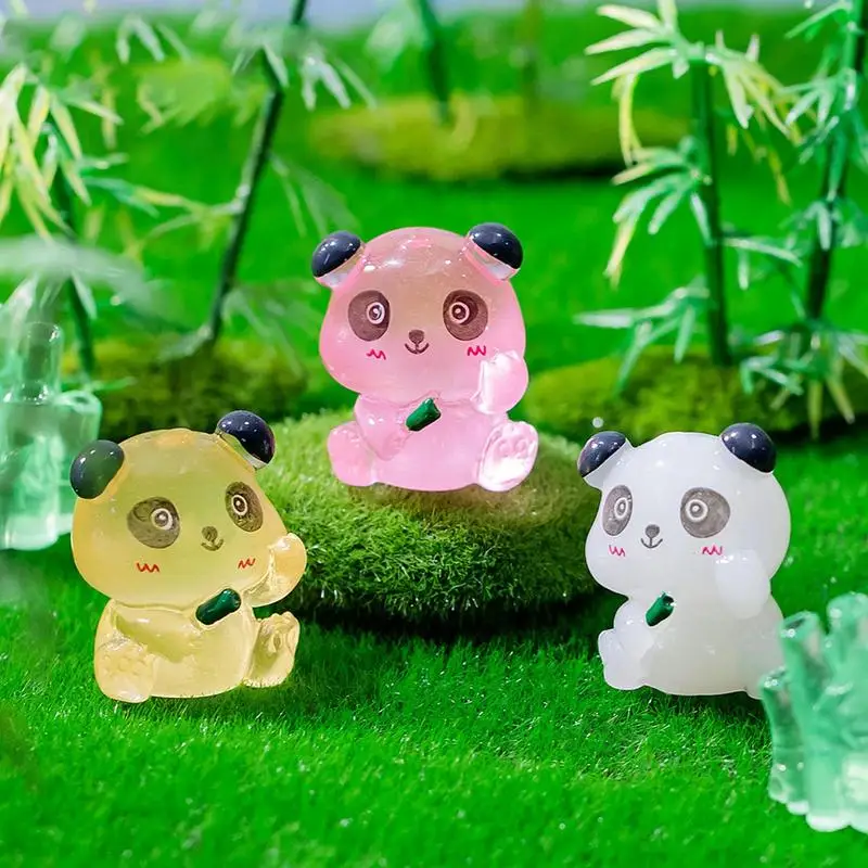 Mini figuras de resina brillantes de Panda, No se decolora, paisajes en miniatura decorativos impermeables para escritorio, estante de casa de muñecas