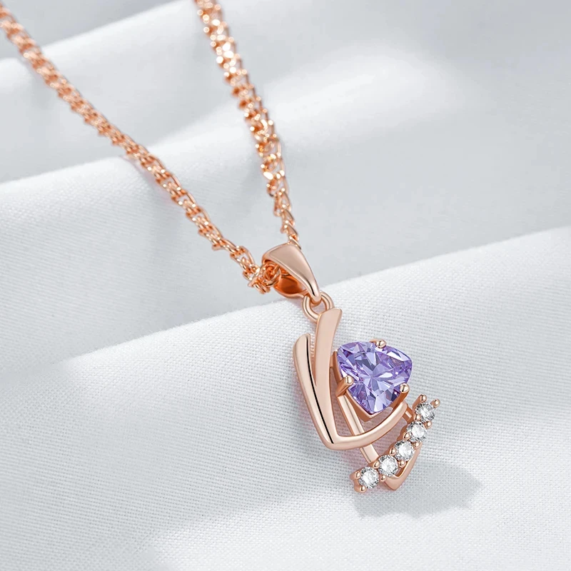 Wbmqda colgante y collar lila brillante para mujer, Color oro rosa 585, con circonita Natural púrpura, los mejores regalos de joyería de primavera