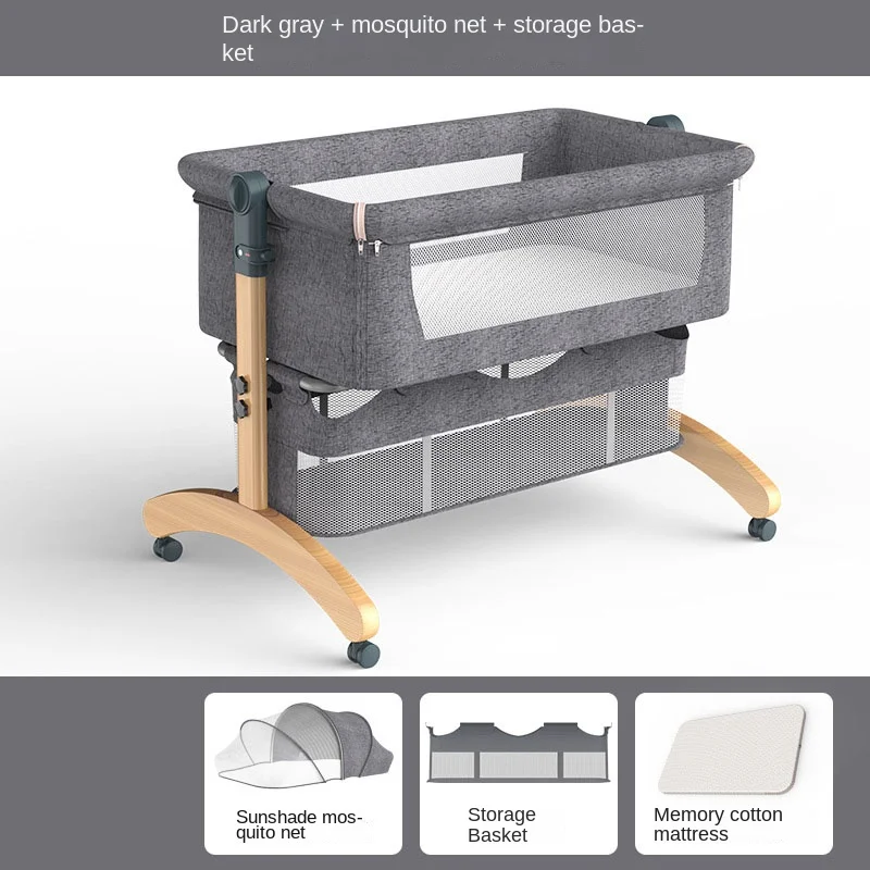 Baby Crib Beech Wooden Removable Portable Baby Bassinet Foldable Multifunctional BB Bed New Child Patchwork Queen Bed 0-2 Years