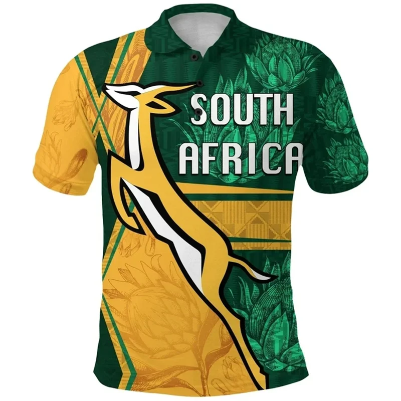 3D Printed South Africa Map Flag Polo Shirts For Men Fashion Pattern Sweatshirt Casual Short Sleeve Sport Lapel Top Streetwear