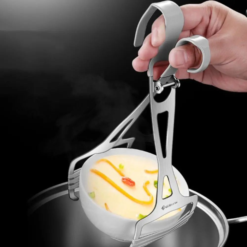 Kitchen Gadgets Stainless Steel Dish Clip Anti-slip Silicone Strip Ergonomic Handle Bowl Gripper Stable Bowl Tong Pot view 4