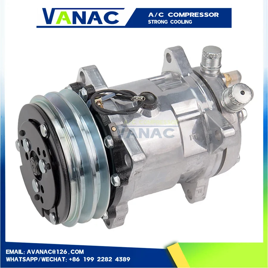 Air Conditioner AC Compressor For Sanden 508 SD508 5h14 Tractor Excavator Heavy Duty Truck 12V / 24V 2 Groove V Blet Pulley