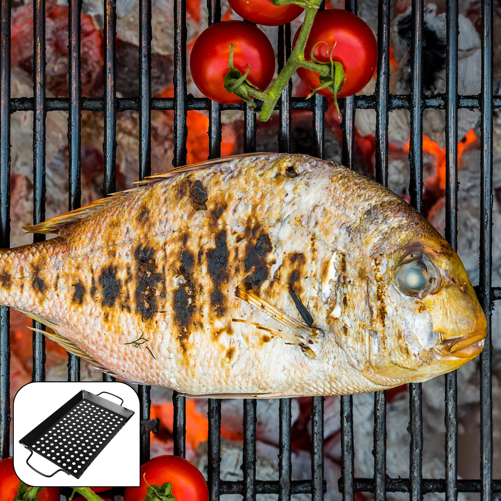 

Barbecue Plate Grill Tray with Holes Portable Lightweight Compact Design Great for Outdoor Camping Barbecue Grill Tray