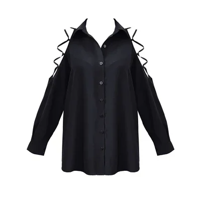 

Ruibbit Gothic Punk Women Off Shoulder Lace up Crop Black Blouse Female Black Sexy Loose Tops V Collar Cool Girl Punk Rock