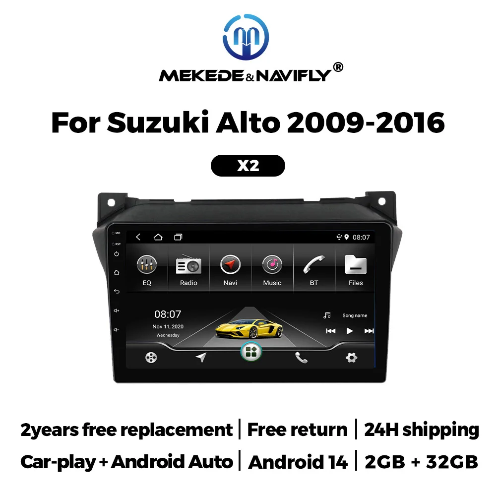 MEKEDE 2Din Android 14 Car Radio Stereo For Suzuki Alto 2009-2016 Car Multimedia Player GPS BT Android Auto CarPlay