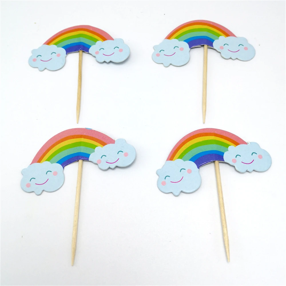 24pcs/lot Cake Decorations Cake Topper Rainbow Theme Kids Girls Birthday Party Supplies Baby Shower Gift Cupcake Picks