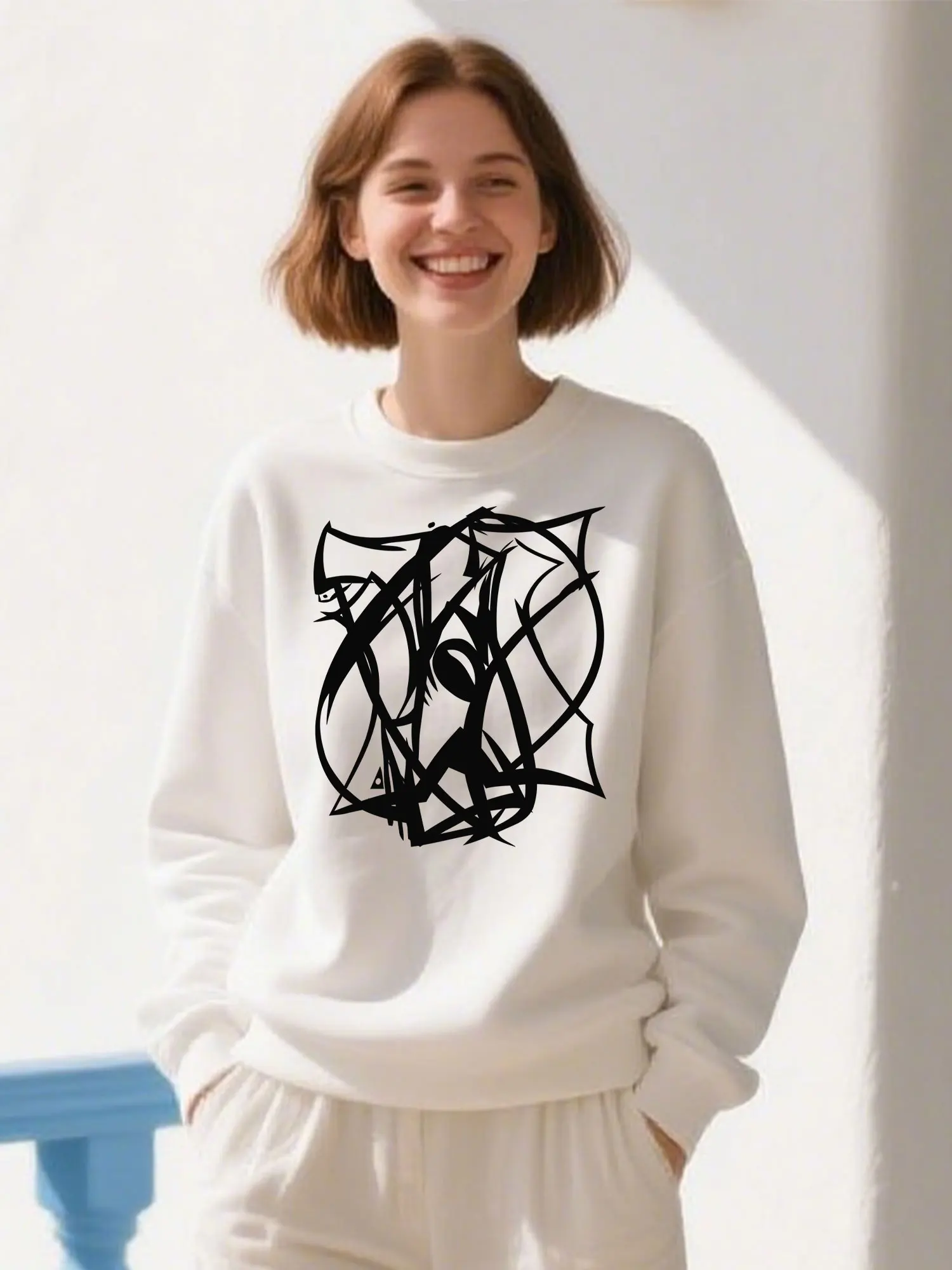

Soft Cotton Unisex Pullover Hoodie With Artistic Abstract Print, Casual Comfortable Sweatshirt For Christmas Gifts