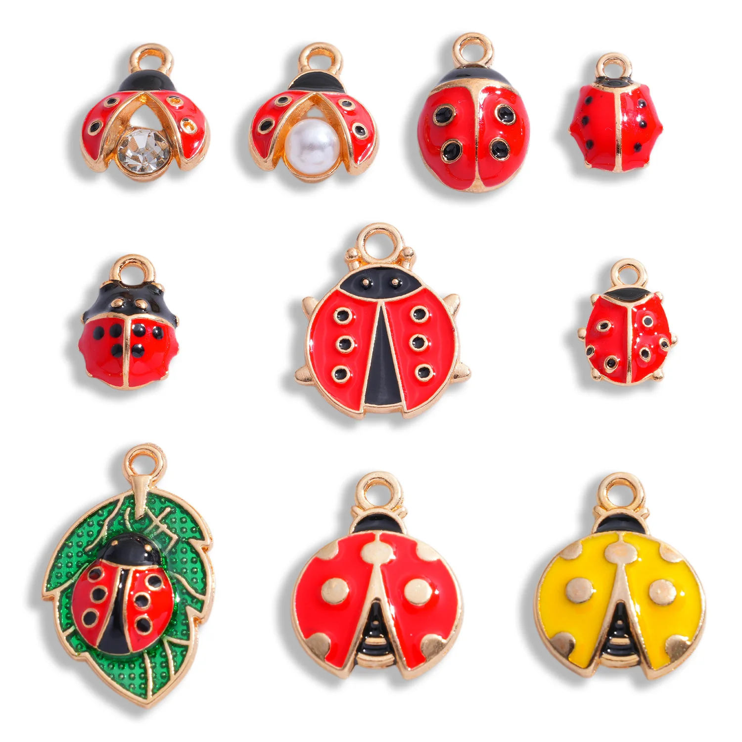 Hot Selling Ladybug Oil Dropped Rhinestone Charm DIY Alloy Jewelry Parts For Necklace And Bracelet