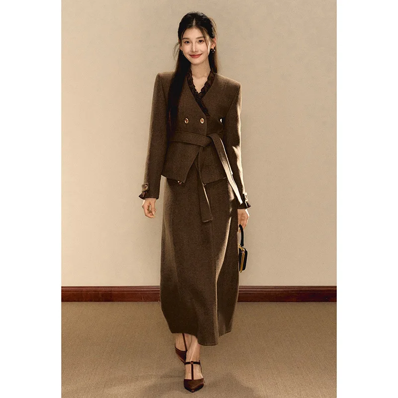 

Leiyitiao Luxury Two-Piece Set with Jacket And Skirt for Women Autumn Winter Casual Style Fashionable New Year Outfit