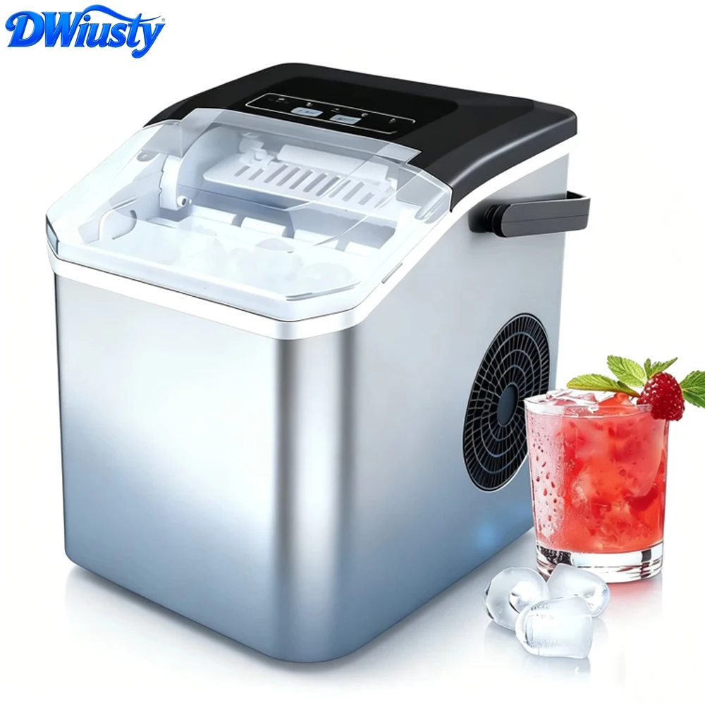 Máquina de Hielo Eléctrica DWiusty 220 V para Bar, Hogar, Cocina, Oficina, Fabricante de Cubos Cilíndricos con Cuchara, Mini Máquina Automática para Hacer Hielo