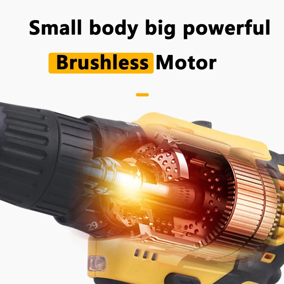 SHENHAOXU 18V Cordless Electric Drill Electric Screwdriver Impact Drill Brushless motor 2000mAh Rechargeable Lithium Power Tools