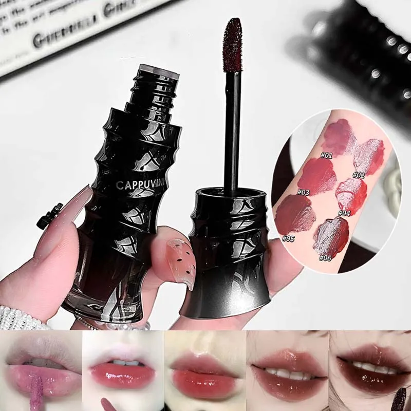 Punk Dark Red Lip Gloss Mirror Shine Silky Moisturizing Texture Lip Glaze Non-Sticky Chocolate Red Cherry Watery Glossy Lip Tint