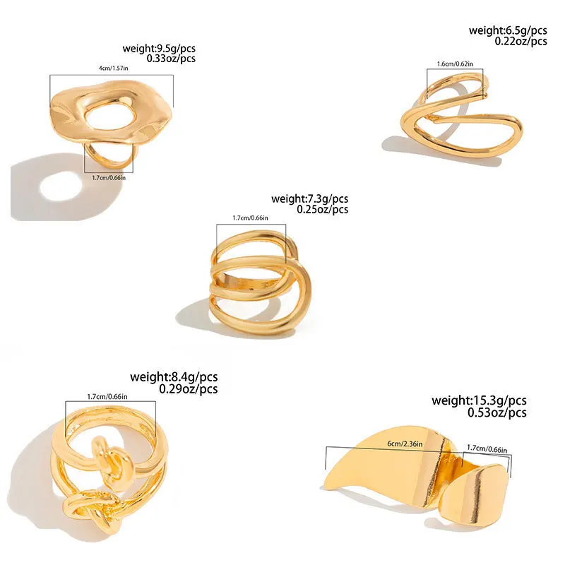 KunJoe Creative Irregular Geometric Ring for Women Hip Hop Gold Color Adjustable Open Ring Party Jewelry Finger Accessories New