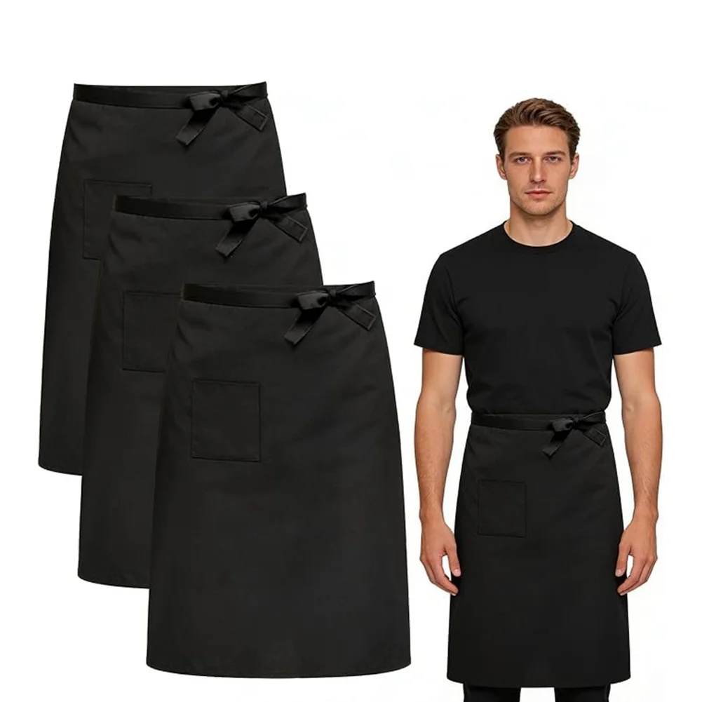 Black 3-Piece Apron Set Polyester 70x70cm No Sleeve Waiter Chef Apron for Cooking Food Bartending and Outdoor Grilling