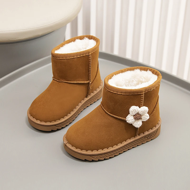 Winter Nieuwe Dikke Warme Katoenen Schoenen Jongens En Meisjes Leren Blote Voeten Baby Snowboots Warm Plus Fluwelen Pluche Laarzen Warme Sneeuwschoenen