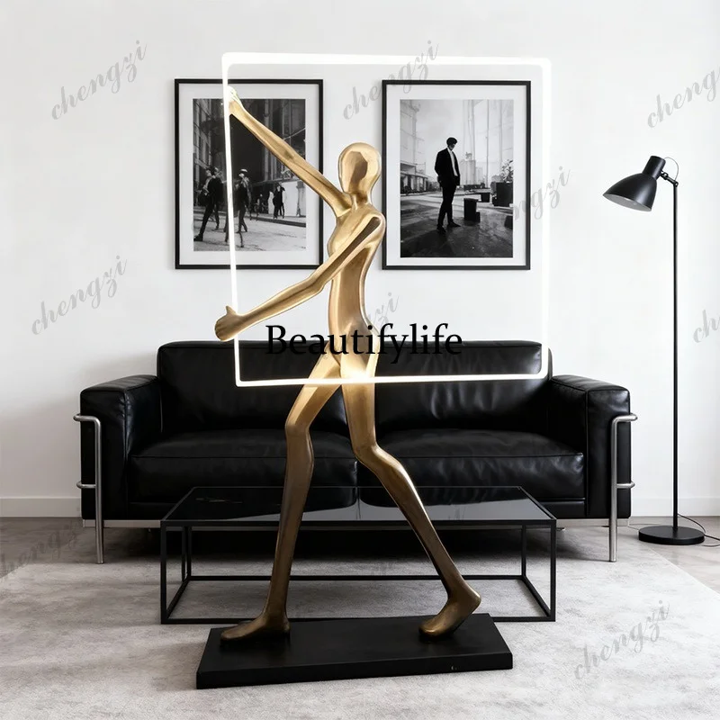 A74 Standing Figure Statue Square Floor Lamp Hotel Sales Office Art Ornament Light Creative Luxury Ornament