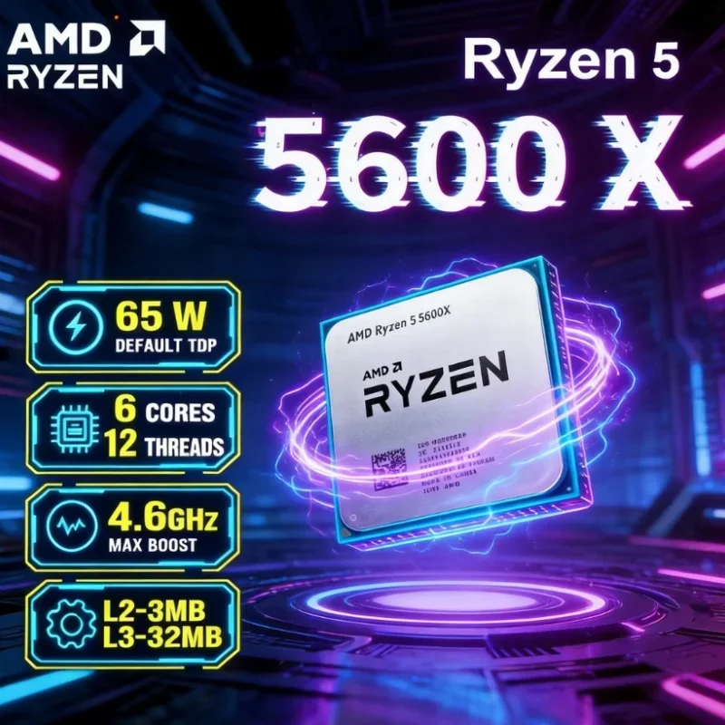 AMD R5 5600X Ryzen 5 5600X 6 Core 12 Thread 4.6GHz Unlocked Desktop Processor Socket AM4 Gaming CPU Without Package