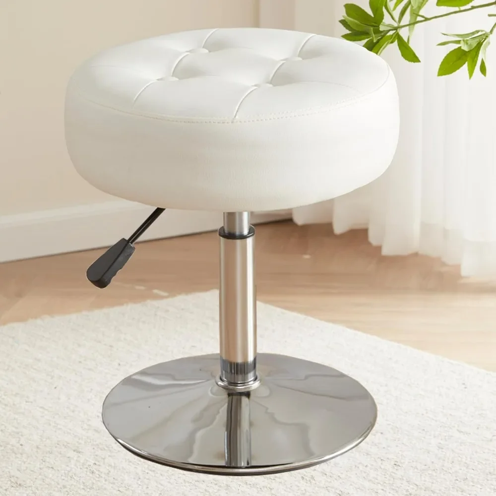 

Vanity Chair for Makeup Room Round Ottoman Tufted PU Leather Makeup Chair Vanity Stool for Bathroom Height Adjustable 360 Swivel