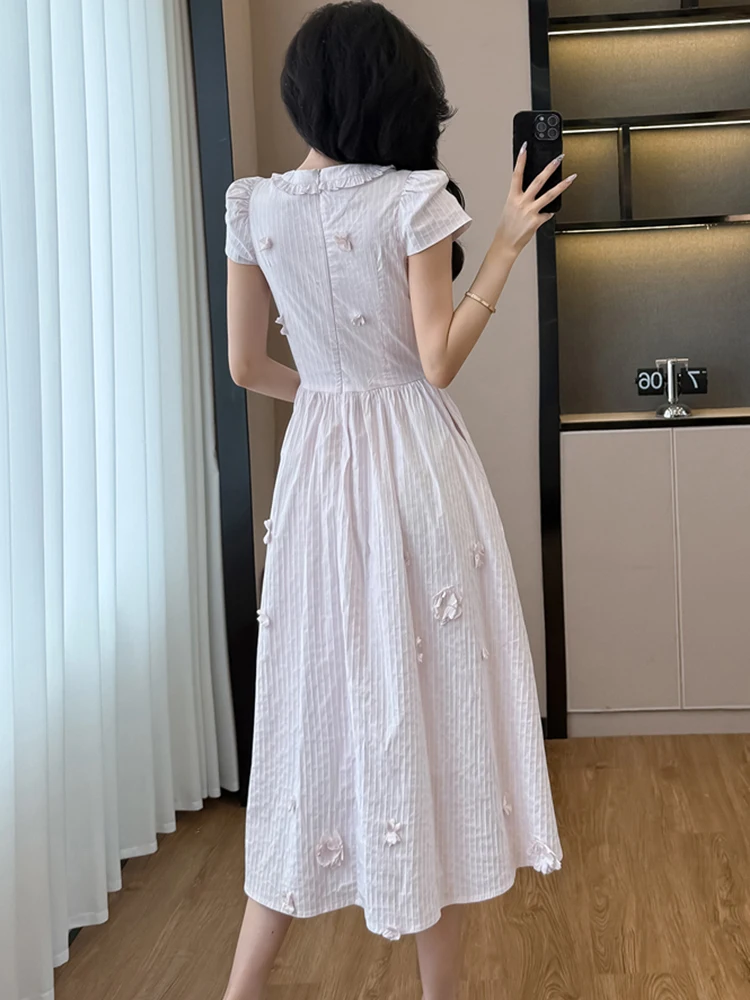 2025 neue Rosa Applikationen Kurzarm Casual Langes Kleid Frauen Elegante Chic Fesitval Party Kleid Sommer Koreanische Bodycon Prom Kleid